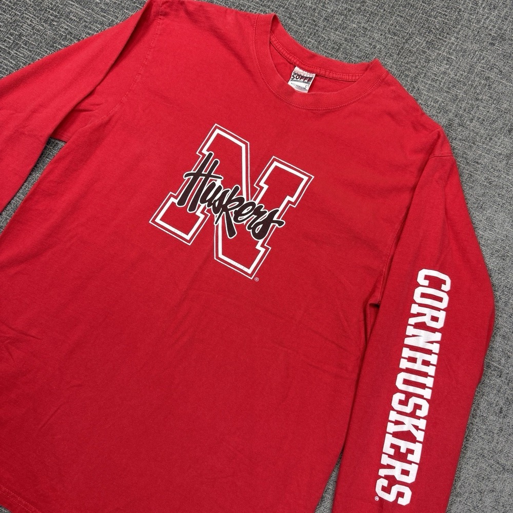 VTG Nebraska Cornhuskers Long-Sleeve T-Shirt Mens Large Red‎ College Soffe